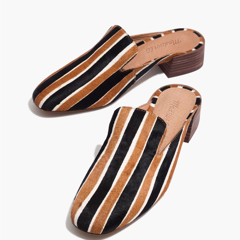 Madewell Striped Leather Mule in Black, Brown & White